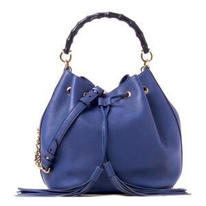 GUCCI Pebbled Calfskin Miss Bamboo
Bucket Bag Blue
